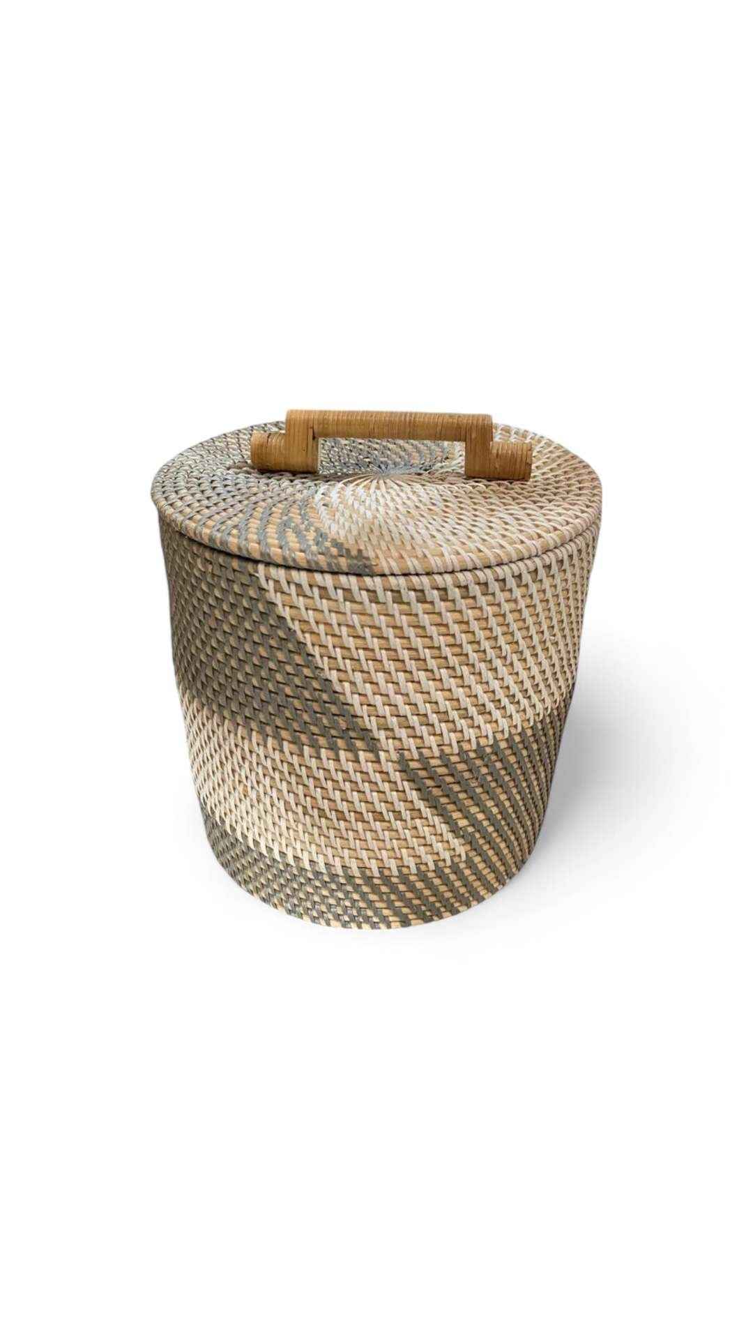 Bali Traditional White Grey Rattan Basket